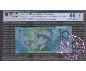 1994 $10 AA94 Fraser/Evans PCGS 66 OPQ