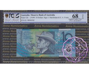 1998 $10 R318cL Macfarlane/Evans PCGS 68 OPQ