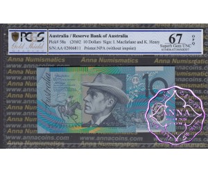 2002 $10 R320aF AA02 Macfarlane/Henry UNC PCGS 67 OPQ