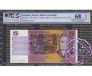 1985 $5 R209a Johnston/Fraser PCGS 68 OPQ
