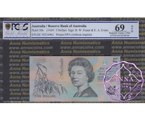 1993 $5 R216 Fraser/Evans PCGS 69 OPQ