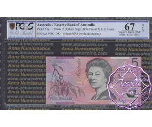 1996 $5 AA96 Fraser/Evans PCGS 67 OPQ