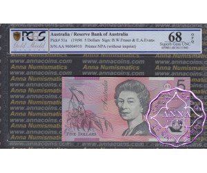 1996 $5 AA96 Fraser/Evans PCGS 68 OPQ