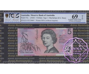 2002 $5 220aL Macfarlane/Henry PCGS 69 OPQ