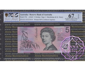 2003 $5 220bL Macfarlane/Henry PCGS 67 OPQ