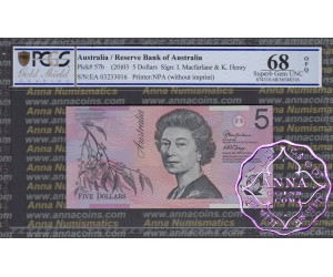 2003 $5 220bL Macfarlane/Henry PCGS 68 OPQ