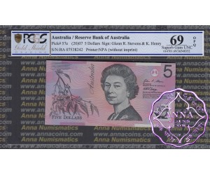 2007 $5 221aF Stevens/Henry PCGS 69 OPQ