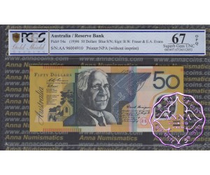 1996 $50 R516bF AA96 Fraser/Evans PCGS 67OPQ