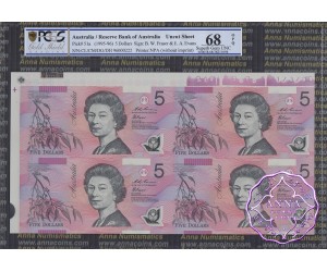 1996 $5 U15 Fraser/Evans Uncut of 4 Black X2 PCGS 68 OPQ inc EA