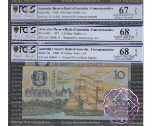 1988 AA$10 Johnston/Fraser Trio PCGS 67/68 OPQ