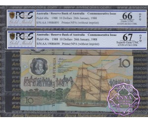 1988 AA$10 Johnston/Fraser Pair PCGS 66/67 OPQ