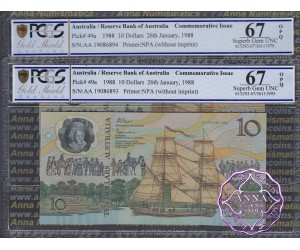 1988 AA$10 Johnston/Fraser Pair PCGS 67 OPQ
