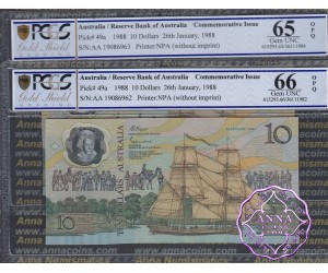 1988 AA$10 Johnston/Fraser Pair PCGS 65/66 OPQ