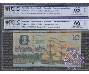 1988 AA$10 Johnston/Fraser Pair PCGS 65/66 OPQ
