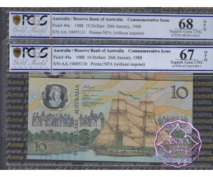1988 AA$10 Johnston/Fraser Pair PCGS 67/68 OPQ