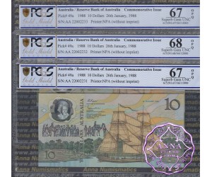 1988 AA$10 Johnston/Fraser Trio PCGS 67/68 OPQ
