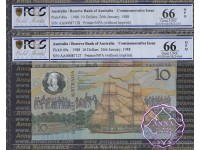 1988 $10 AA00 Johnston/Fraser Pair PCGS 66 OPQ