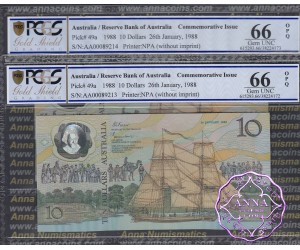 1988 $10 AA00 Johnston/Fraser Pair PCGS 66 OPQ