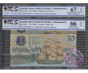 1988 R310a $10 1nd issue Johnston/Fraser Pair PCGS 66/67 OPQ