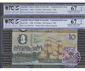 1988 $10 AA23 Johnston/Fraser Pair PCGS 67 OPQ