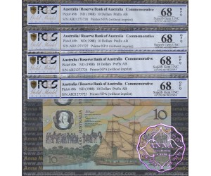 1988 R310b $10 2nd issue Johnston/Fraser Run of 4 PCGS 68 OPQ