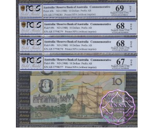 1988 R310b $10 2nd issue Johnston/Fraser Run of 8 PCGS 66-69 OPQ