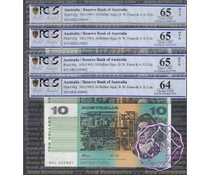 1991 $10 R313a Fraser/Cole Run of 4 PCGS 64-65 OPQ No1-4