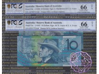 1993 & 98 $10 Matching Pair PCGS 66 OPQ