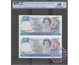 New Zealand 1990 D.T.Brash AAA$10 Uncut of 2 PCGS 68 OPQ