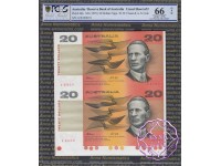 1994 $20 Fraser/Evans Red Uncut of 2 PCGS 66 OPQ