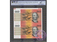 1994 $20 Fraser/Evans Red Uncut of 2 PCGS 67 OPQ
