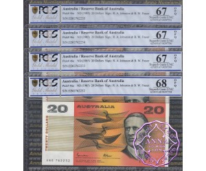 1985 $20 R409a Johnston/Fraser Run of 4 PCGS 67/68 OPQ