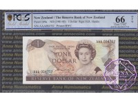 New Zealand 1981 H.R.Hardie AAA $1 P169a PCGS 66 OPQ