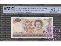 New Zealand 1981 H.R.Hardie AAA $1 P169a PCGS 67 OPQ