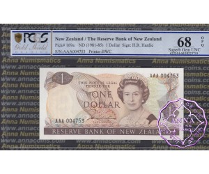 New Zealand 1981 H.R.Hardie AAA $1 P169a PCGS 68 OPQ