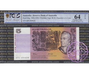 1991 $5 R213L Fraser/Cole QPG PCGS 64 OPQ