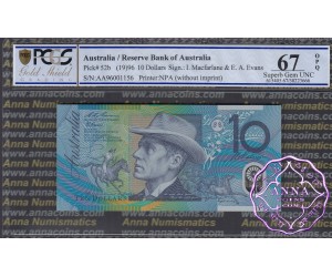 1996 $10 AA96 Fraser/Evans PCGS 67 OPQ