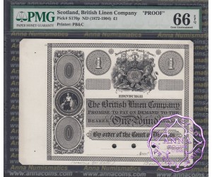 Scotland British Linen Company £1 Pound 1872 Proof PMG 66EPQ