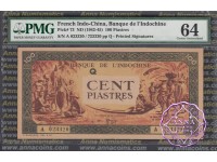 French Indochina 1942 Banque de l'Indo-Chine 100 Piastres PMG 64