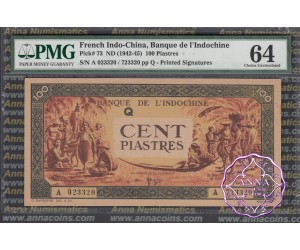French Indochina 1942 Banque de l'Indo-Chine 100 Piastres PMG 64
