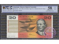 1985 $20 R409b Johnston/Fraser  PCGS 58 OPQ