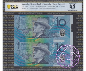 1997 $10 U22 Macfarlane/Evans Uncut of 2 Blue PCGS 68 OPQ