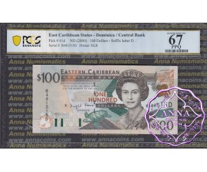 East Caribbean 2000 Dominica Central Bank $100 PCGS 67 PPQ