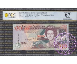 East Caribbean 2008 Dominica Central Bank $20 PCGS 67 PPQ