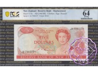 New Zealand 1985 S.T.Russell $5 P171b JA* PCGS 64 PPQ