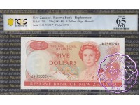 New Zealand 1985 S.T.Russell $5 P171b JA* PCGS 65 PPQ