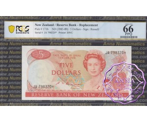 New Zealand 1985 S.T.Russell $5 P171b JA* PCGS 66 PPQ