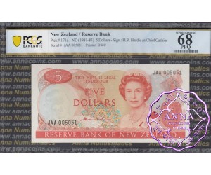 New Zealand 1981 H.R.Hardie $5 JAA PCGS 68 PPQ