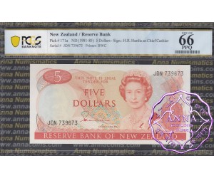 New Zealand 1981 H.R.Hardie $5 PCGS 66 PPQ