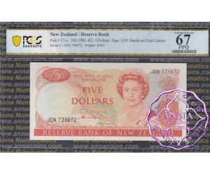 New Zealand 1981 H.R.Hardie $5 PCGS 67 PPQ